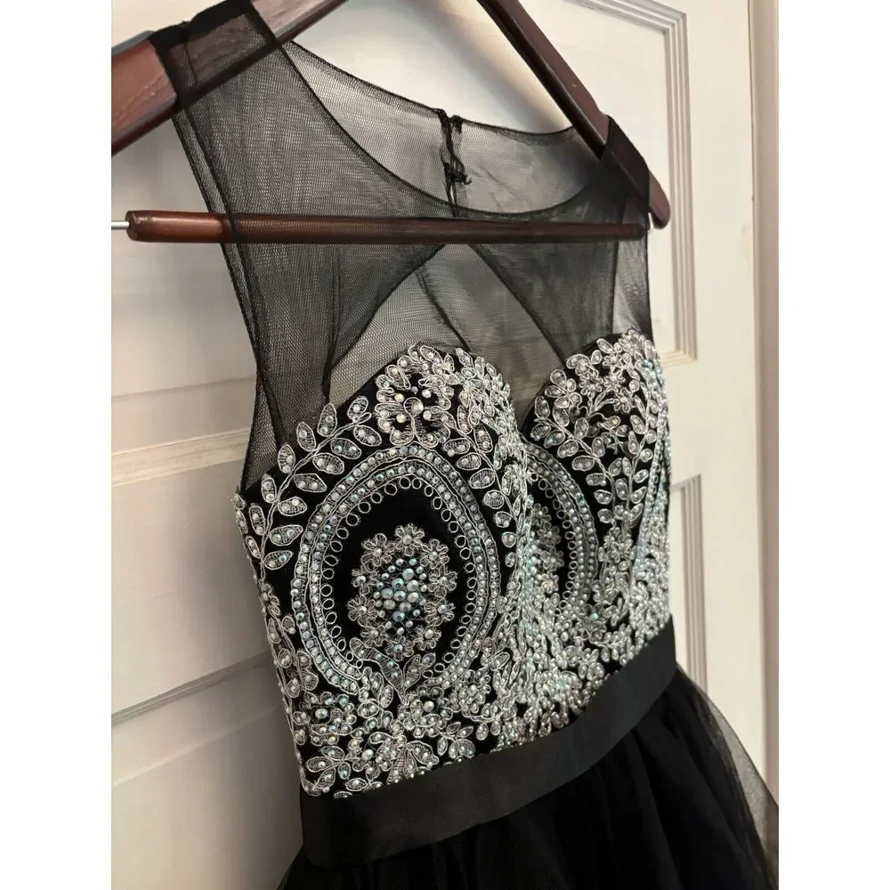 Alyce Paris Homecoming Black Mini Embroidered Tulle‎ Skirt Dress - Size 00